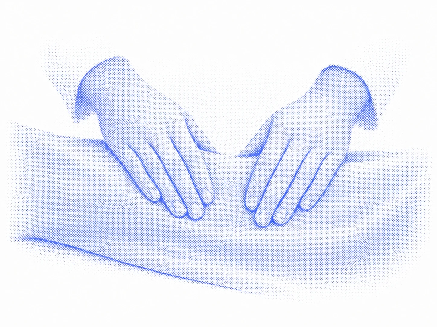 Interprétation graphique bleue d’un geste doux de drainage lymphatique sur la jambe